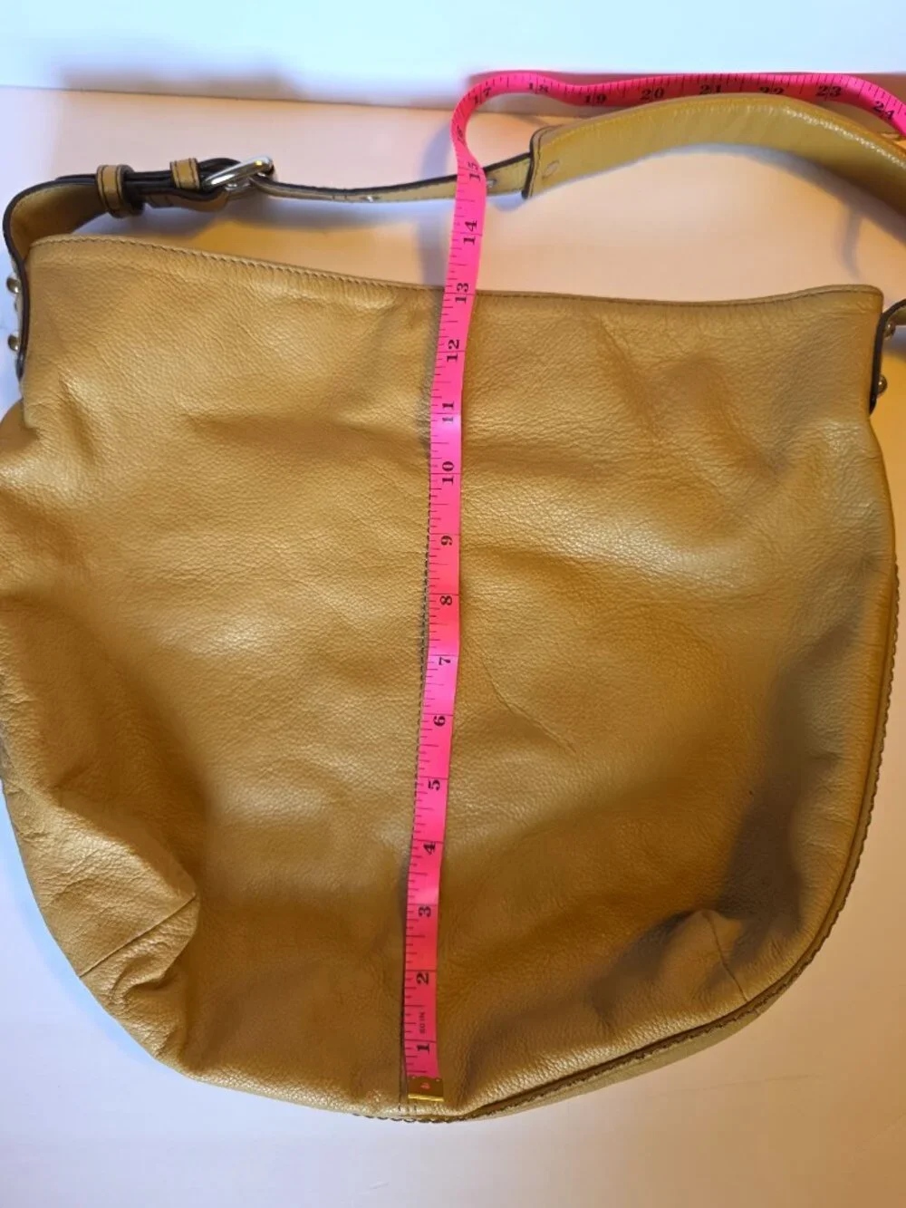 Tignanello Pebbled Leather Hobo Shoulder Bag Tan Adjustable Strap
